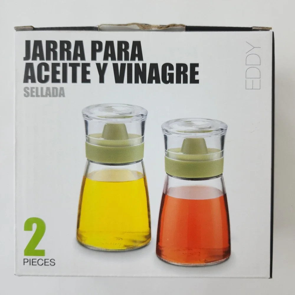 Eddy 2 Piece Airtight Oil and Vinegar Jar Set Non-Drip Silicone Spout Black‎